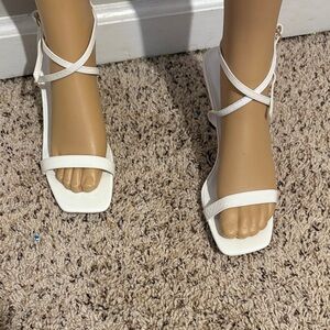 Lulu's White Square-Toe Strappy Ankle Sandals